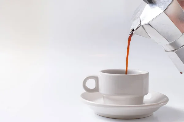 Ekspres Kawy Białe Śniadanie Filiżanka Białym Tle — Zdjęcie stockowe