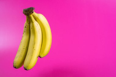 Fuşya arka planında olgun sarı muzlar.