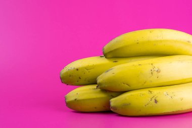 Fuşya arka planında olgun sarı muzlar.