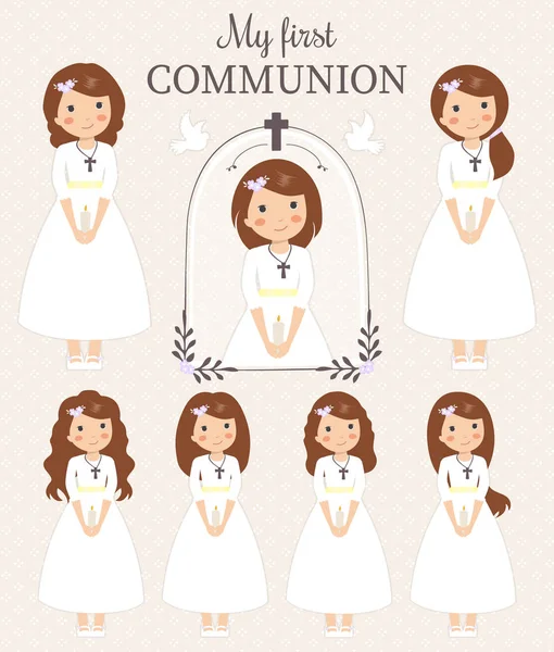 Lovely Set Girls First Communion Vector Graphics