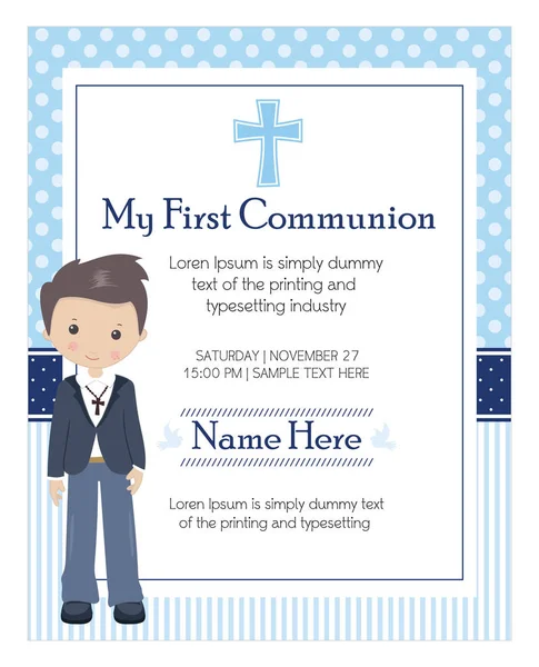 Mon Premier Garçon Communion Invitation Design Pour Une Communion Garçon — Image vectorielle
