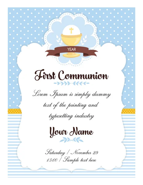 Modèle Première Carte Communion Pour Communion Garçon Avec Calice — Image vectorielle