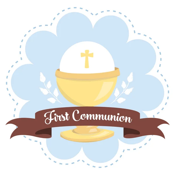 İlk Komünyon Kadehi açık mavi, kahverengi ve sarı erkek için.