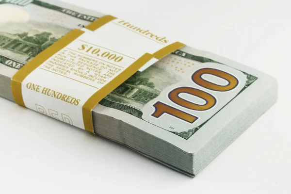 Пачка Американских Денег Банкноты 100 Долларов Белом Фоне Лот Стодолларовых — стоковое фото