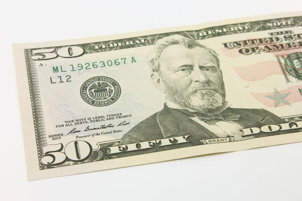 Padesát Dolarů Bankovky Hotovosti Bílém Pozadí — Stock fotografie