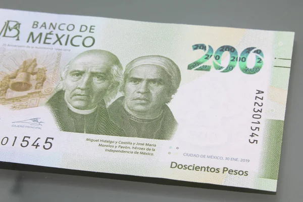 Mexico Money Mexikos Valuta Pesos Räkning 200 Närbild Mörk Bakgrund — Stockfoto