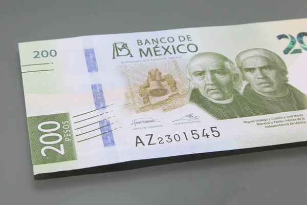 Mexico Money Mexikos Valuta Pesos Räkning 200 Närbild Mörk Bakgrund — Stockfoto