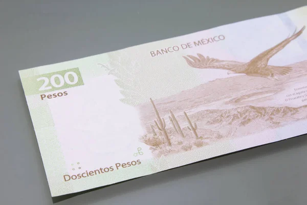 México Dinero Moneda México Pesos Billete Doscientos Primer Plano Sobre — Foto de Stock