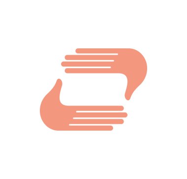 İzole soyut bej renk insan elleri yuvarlak şekil logosu. Eller çerçeve logotürü. Fotoğraf odaklama işareti. Fotoğraf çekim stüdyo amblemi. Vektör çizimi.