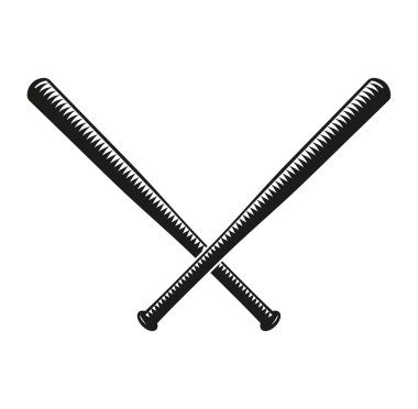 İzole soyut siyah renk beyzbol sopaları logosu geçti. Amerikan spor ekipmanları logotürü. Ulusal oyun simgesi. Vektör beyzbol yarasalar llustration.