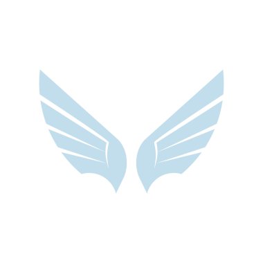 İzole soyut mavi renkli kuş elemanı logosu. Tüyler logolu kanatlar yaymak. Uçuş simgesi. Hava işareti. Vektör illüstrasyon. Havayolu sembolü.