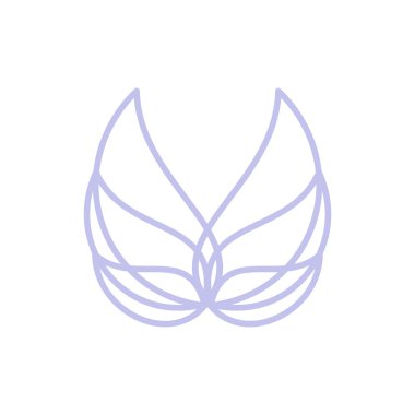 İzole soyut mavi renkli kuş elemanı logosu. Tüyler logolu kanatlar yaymak. Uçuş simgesi. Hava işareti. Vektör illüstrasyon. Melek sembolü.