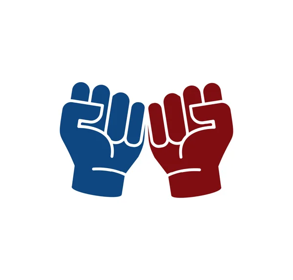 分離された抽象的な青と茶色の拳のロゴ。人間の手のロゴタイプ。握り拳のアイコン。積極的な革命的なジェスチャーサイン。抗議のシンボル。ベクトルイラスト. — ストックベクタ