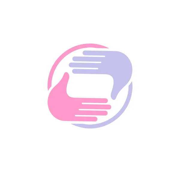 Izolovaná abstraktní modrá a růžová barva pro lidské ruce kulaté logo. Logotyp pro ruce. Symbol zaostření fotografií. Fotografický znak ve studiu fotografií. Vektorová ilustrace. — Stockový vektor