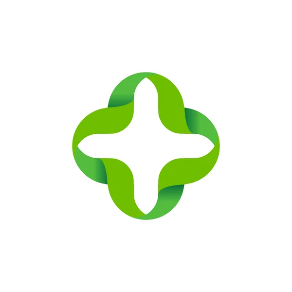 Ізольований абстрактний зелений колір хрест векторний логотип. Викладений знак плюс. Медична ікона. Арифметичний логотип. ілюстрація . — стоковий вектор