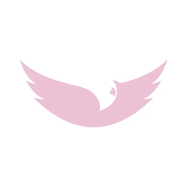 Elkülönített absztrakt lila színű madár elem logó. Elterjedésének szárnyak toll emblémát. Repülés ikonra. Légjel. Vektoros illusztráció. A légitársaság szimbóluma. — Stock Vector