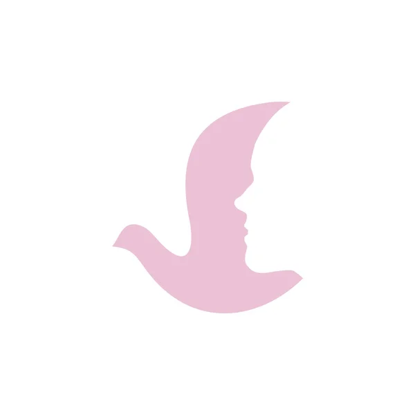 Elkülönített absztrakt lila színű madár sziluett elem logo. Elterjedésének szárnyak toll emblémát. Repülés ikonra. Emberi arc a negatív térjelnél. Vektoros illusztráció. A légitársaság szimbóluma. — Stock Vector