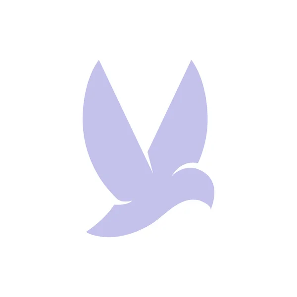 Изолированный фиолетовый цвет летающей птицы векторный логотип. Логотип животного. Значок контура крыльев. Голубиный силуэт. Векторная птица. Символ воздуха . — стоковый вектор