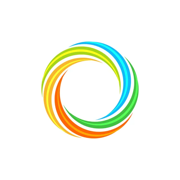 Logo de sol circular abstracto aislado y colorido. Logo arco iris de forma redonda. Torbellino, tornado e ícono de huracán. Signo espiral hipnótico espinoso. Símbolo de lente. Ilustración redonda vectorial . — Vector de stock