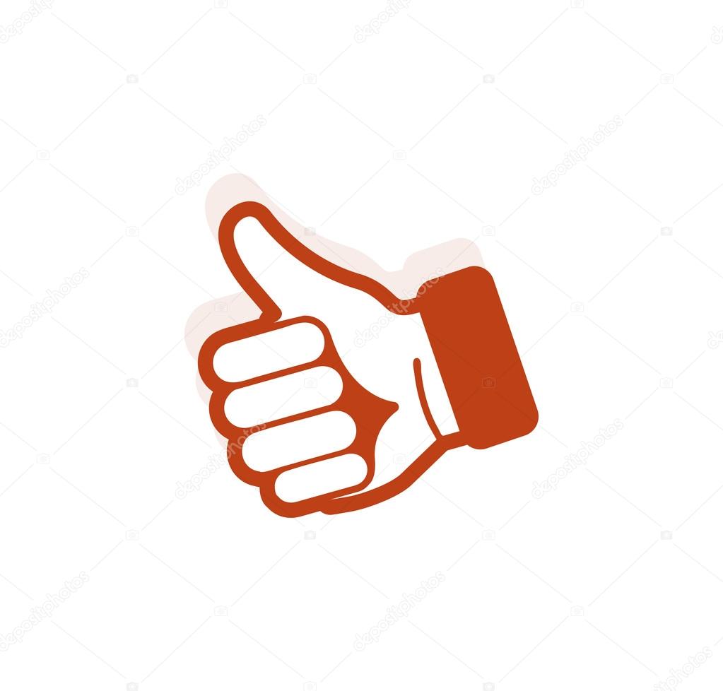 Isolated abstract brown color thumb up contour logo. Human hand with finger up logotype. Approval gesture sign. Positive estimation symbol. Social network like icon. Vector illustration