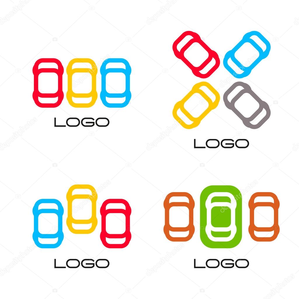 Set of colorful vector devices. Simple mobile contour. Cars silhouette. Parking area sign. Road element.Mechanic service. Vehicles emblem. Car insurance logo. Cars vector illustration