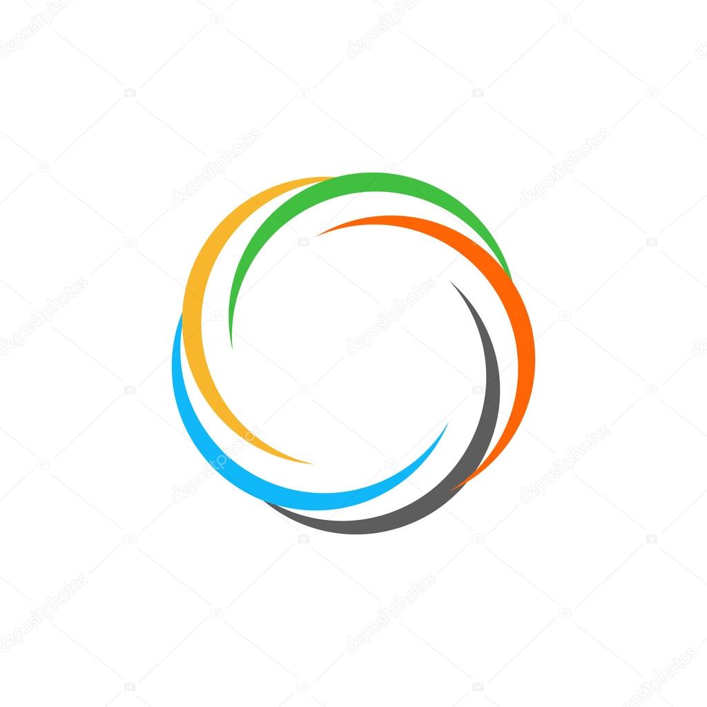 Isolated abstract colorful circular sun logo. Round shape rainbow logotype. Swirl, tornado and hurricane icon. Spining hypnotic spiral sign. Photo lens symbol. Vector  illustration.