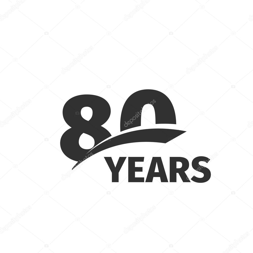 Isolated abstract black 80th anniversary logo on white background. 80 number logotype. Eighty years jubilee celebration icon. Eightieth birthday emblem. Vector  illustration.