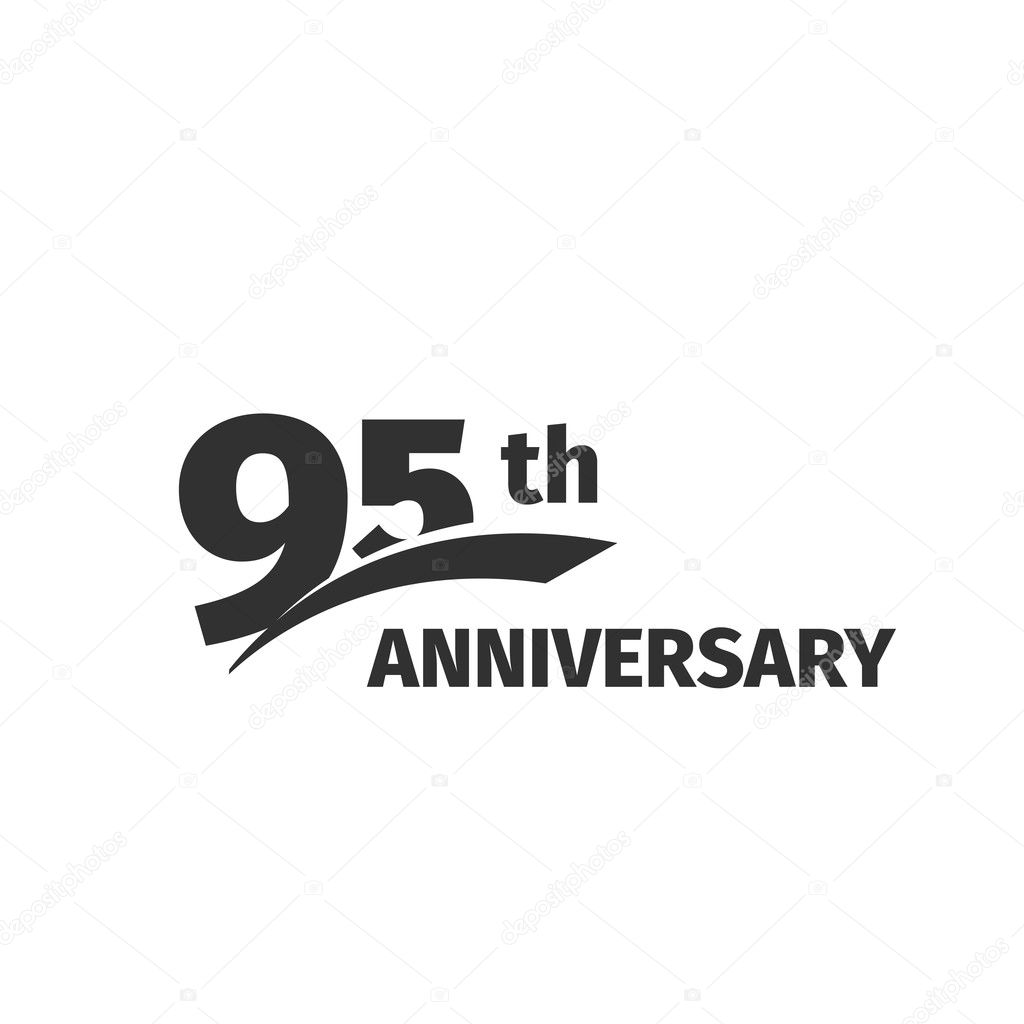 Isolated abstract black 95th anniversary logo on white background. 95 number logotype. Ninety-five years jubilee celebration icon. Ninety-fifth birthday emblem. Vector anniversary illustration.