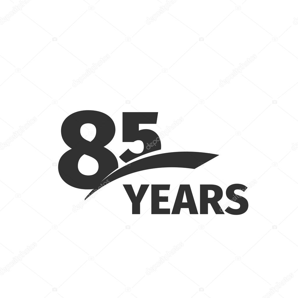 Isolated abstract black 85th anniversary logo on white background. 85 number logotype. Eighty-five years jubilee celebration icon. -fifth birthday emblem. Vector  illustration.