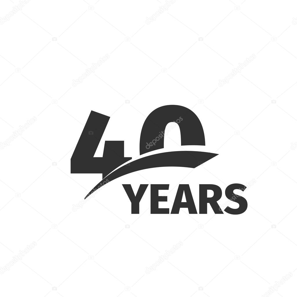 Isolated abstract black 40th anniversary logo on white background. 40 number logotype. Forty years jubilee celebration icon. Fortieth birthday emblem. Vector  illustration.