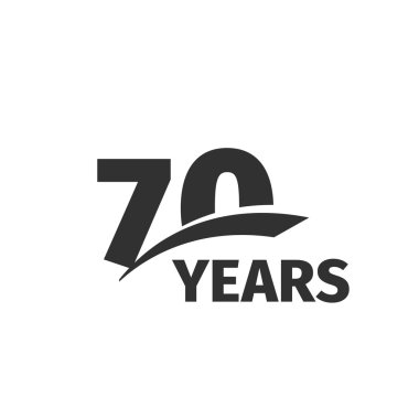Beyaz arka planda izole soyut siyah 70 yıldönümü logosu. 70 numara logo türü. Yetmiş yıllık jübile kutlama ikonu. Yetmişinci doğum günü amblemi. Vektör çizimi.