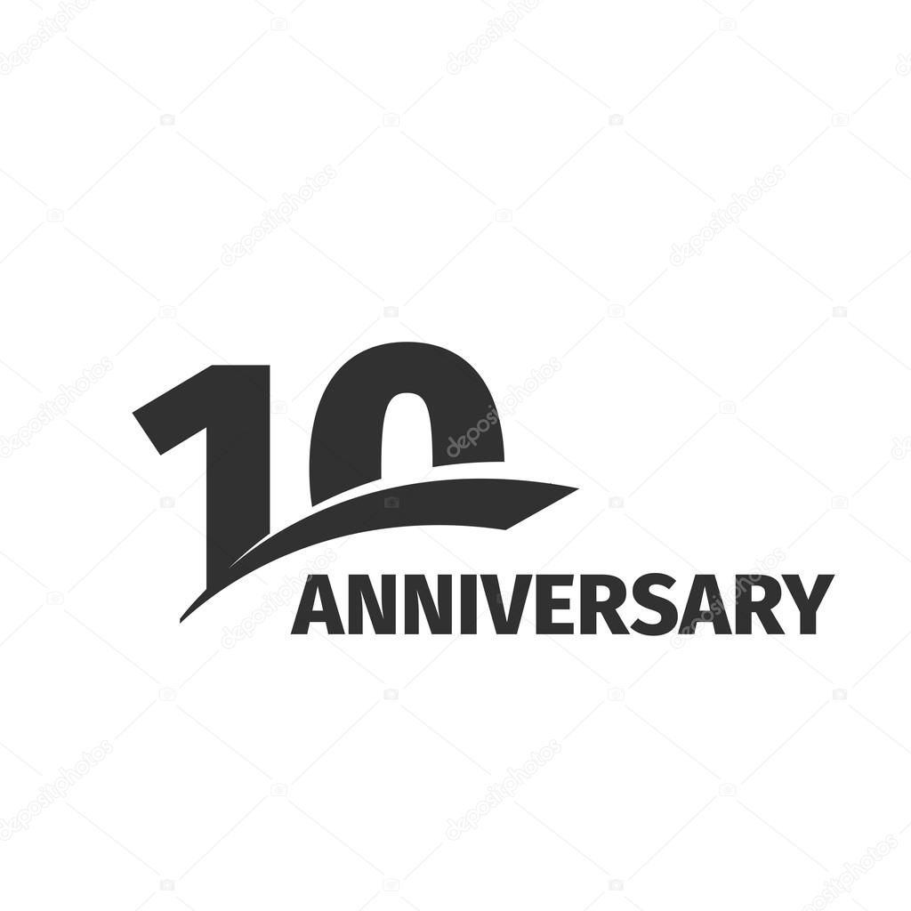 Isolated abstract black 10th anniversary logo on white background. 10 number logotype. Ten years jubilee celebration icon. Tenth birthday emblem. Vector anniversary illustration.