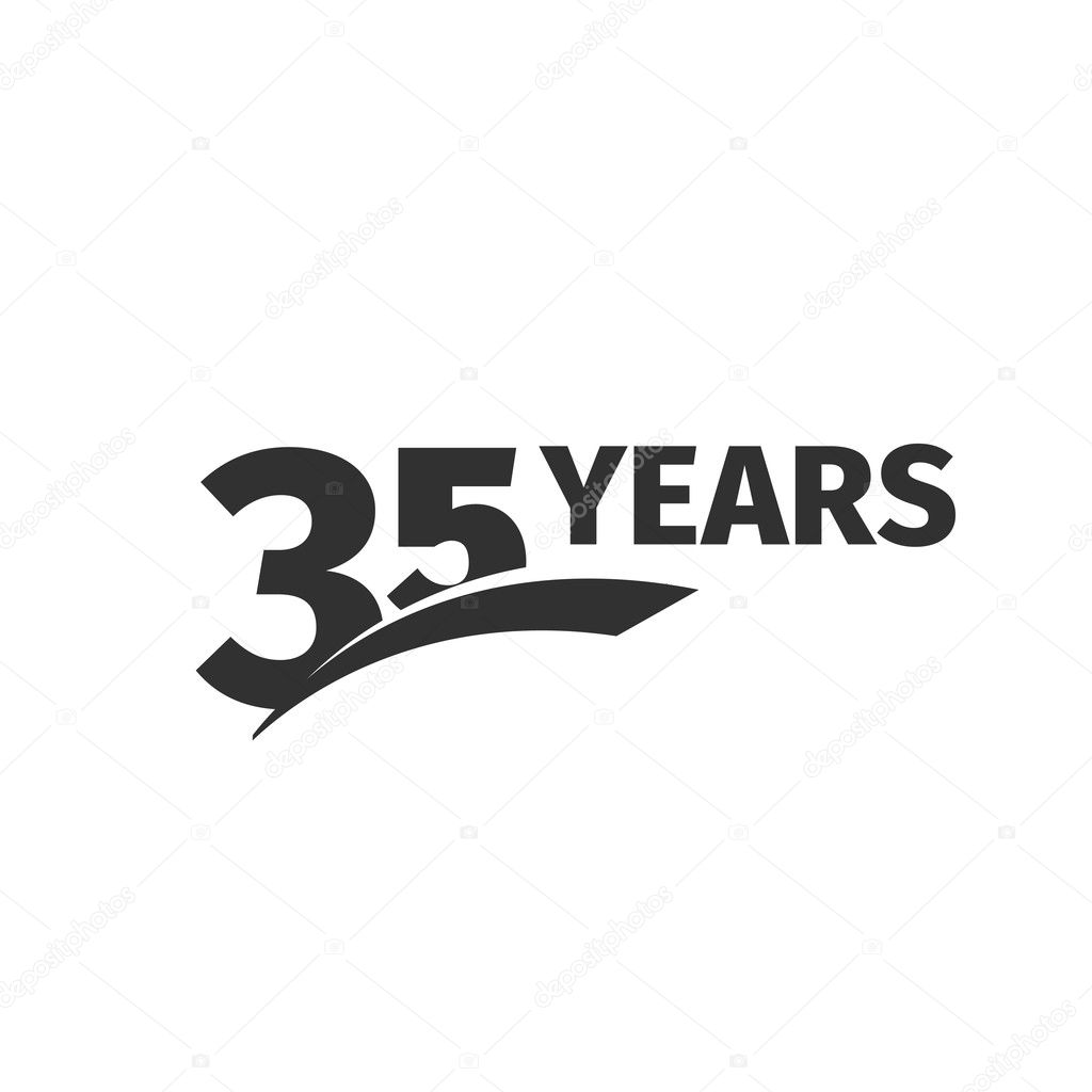 Isolated abstract black 35th anniversary logo on white background. 35 number logotype. Thirty-five years jubilee celebration icon. Thirty-fifth birthday emblem. Vector anniversary illustration.