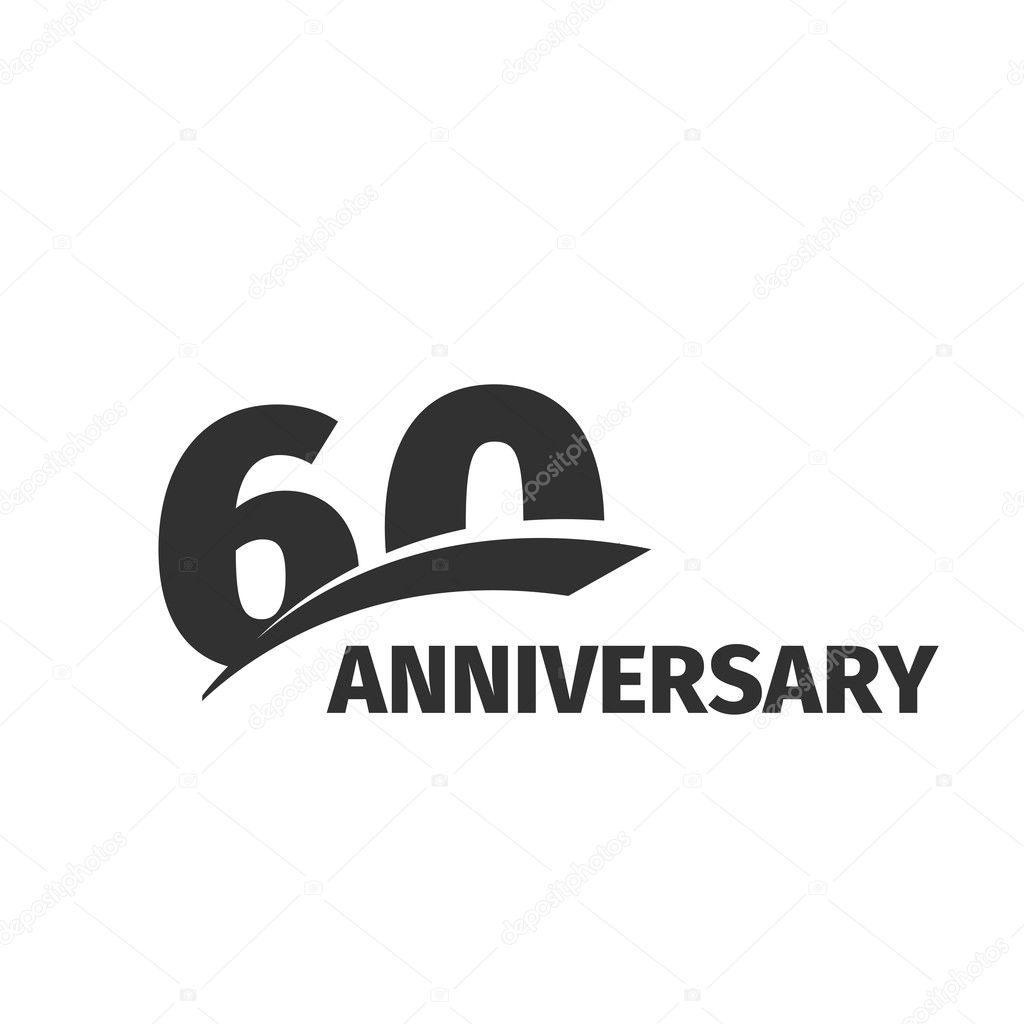 Isolated abstract black 60th anniversary logo on white background. 60 number logotype. Sixty years jubilee celebration icon. Sixtieth birthday emblem. Vector anniversary illustration.