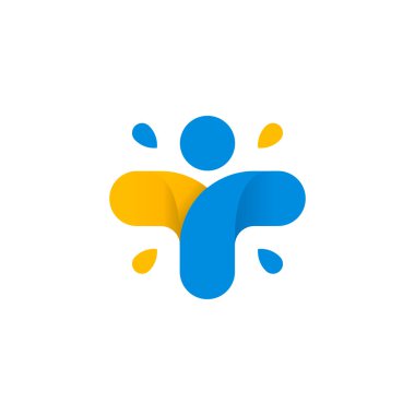 İzole soyut renkli çapraz logo. İnsan siluet logo. Tıbbi simge. Dini işareti. Sağlık sembol. Hastane, klinik, Doktor amblemi. Vektör çizim.