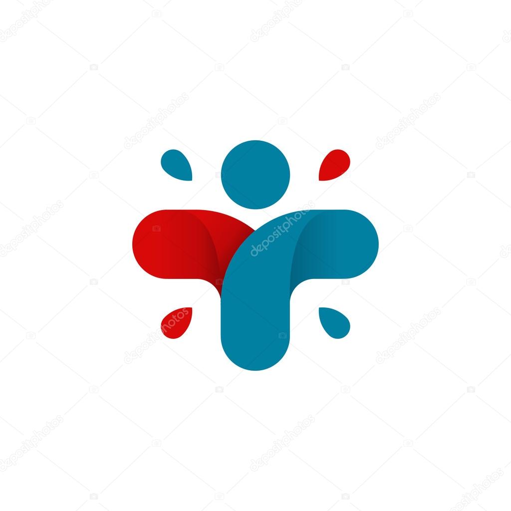 Isolated abstract colorful cross logo. Human silhouette logotype. Medical icon. Religious sign. Healthcare symbol. Hospital,clinic, doctor emblem. Vector cross illustration.