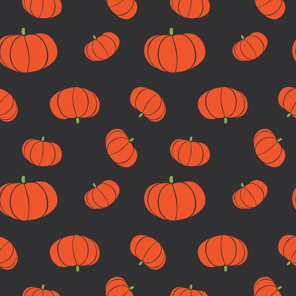 Isolated abstract orange color pumpkin seamless texture on black. Farming vegetable backdrop. Kitchen wallpaper design. Halloween sign. Autumn harvest holiday symbol. Vector  illustration. — Stock Vector