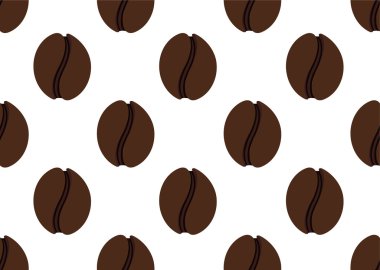Soyut kahve çekirdekleri sorunsuz doku üzerinde beyaz izole. Sabah içki arka plan. Cafe duvar kağıdı tasarımı. Vektör çizim. Enerjik içecek zemin. Kahve, espresso, americano işareti.