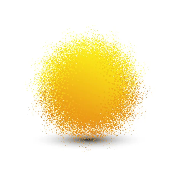 Abstract yellow fluffy isolated sphere with shadow logo. Round shape fuzzy kids ball logotype. Shining sun icon. Soft material pompon toy sign. Vector  illustration. — Stock vektor