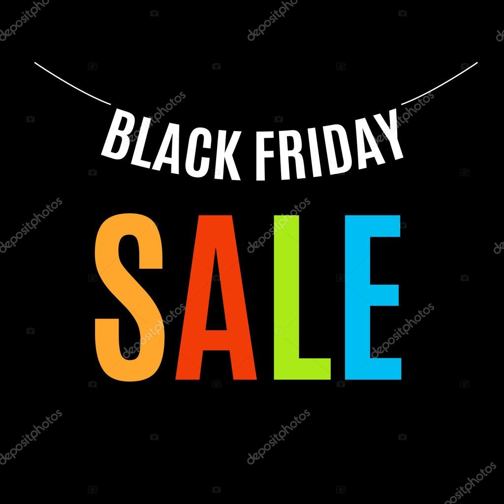 Isolated colorful black friday announcement logo. Shopping mall discount logotype. Vector black friday poster illustration. Holiday background and sale design banner. Template with shopping tag