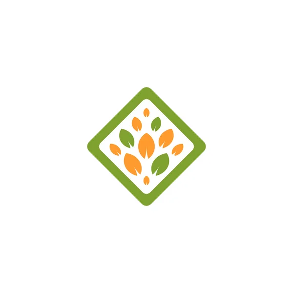 Isolerade abstrakt grön och orange färg romb form träd logotyp. Leaf logotyp. Naturkosmetik-ikonen. Eco systemelement. Ekologiska produkter logga. Hälso-och emblem. Leaf vektorillustration. — Stock vektor