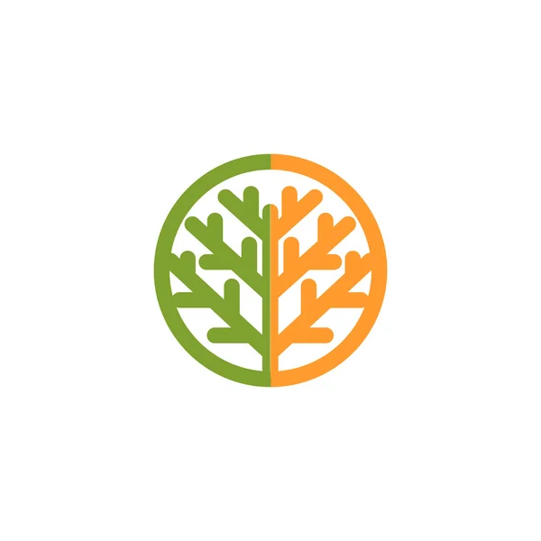 Isolato astratto verde, arancio logo albero di colore. Logotipo dell'elemento naturale. Foglie e icona del tronco. Parcheggiare o foresta segno. Simbolo ambientale. Illustrazione albero vettoriale . — Vettoriale Stock