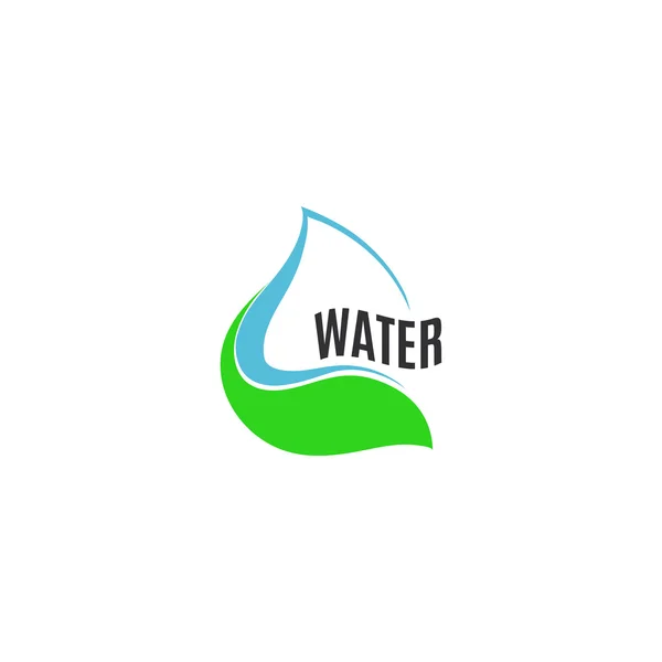 Gota de agua azul abstracta aislada en logo de hoja verde. Logotipo líquido puro natural. Icono de bebida fresca. Signo de rocío. Ilustración vectorial . — Vector de stock