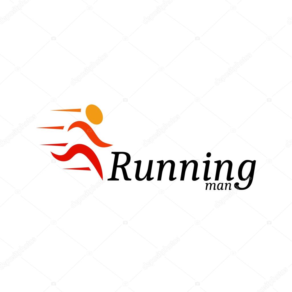 Isolated abstract orange color running man logo. Human silhouette in motion logotype. Sport icon. Fitness sign. Jogging people symbol. Vector running man illustration