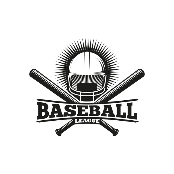 Isolated abstract black and white baseball helmet with bats logo. Professional sport equipment logotype. Safety element icon. American national game sign. Vector baseball equipment illustration. — Stock Vector