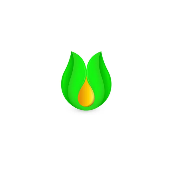 Απομονωμένη αφηρημένη μέλι πτώση στο πράσινο φύλλο λογότυπο. Φυσικό bee κερί λογότυπο. Εικονίδιο χρυσή βιολογικό προϊόν του φορέα. Λάδι ή πετρέλαιο σημάδι. Εικονογράφηση διάνυσμα. — Διανυσματικό Αρχείο