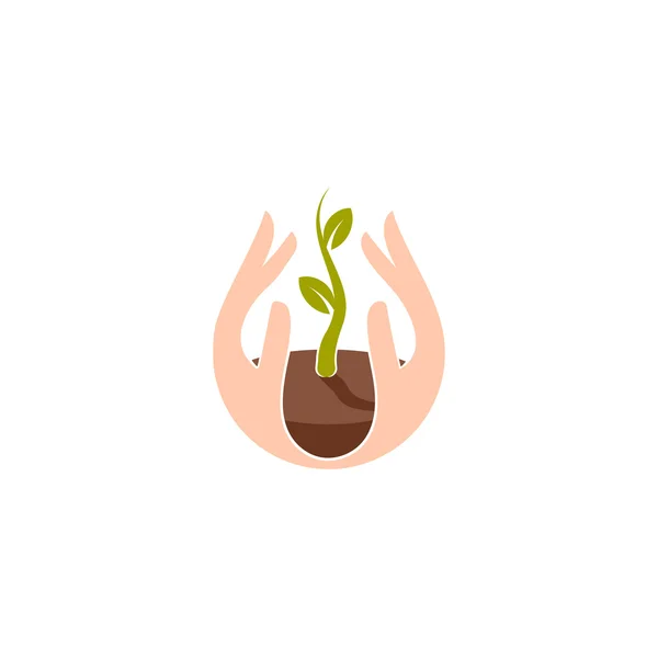 Logotipo natural abstrato isolado. Planta de cor verde em logotipo mãos humanas. Crescer no ícone das palmas das mãos. Sinal de jardinagem. Símbolo de crescimento e desenvolvimento. Ilustração da proteção da natureza vetorial . —  Vetores de Stock