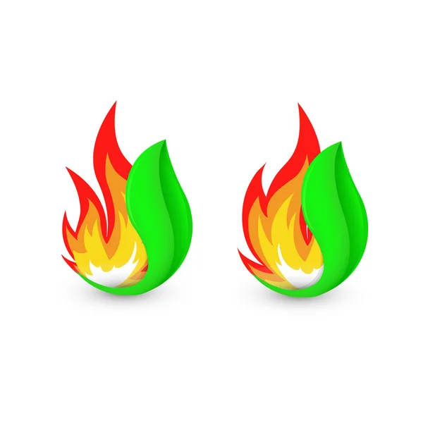 Vereinzelt abstraktes Feuer-Logo. Flamme im Blattlogo. Buschfeuer-Ikone. Hitzeschild. Lauffeuer-Symbol. Vektorillustration. — Stockvektor