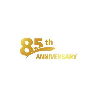 Soyut altın 85 yıldönümü logosu beyaz arka plan üzerinde izole. 85 numara logo. Seksen beş yıl jubilee kutlama simgesi. Doğum günü amblemi. Vektör çizim.