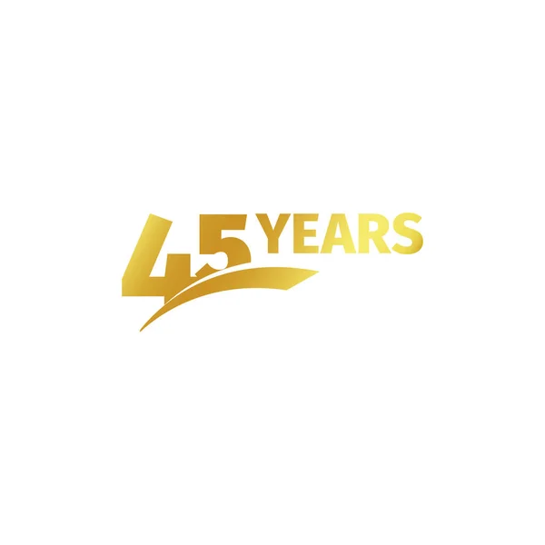 Logotipo aislado abstracto del 45 aniversario dorado sobre fondo blanco. Logotipo de 45 números. Cuarenta y cinco años de celebración jubilar icono. Un emblema de cumpleaños. Ilustración vectorial . — Archivo Imágenes Vectoriales